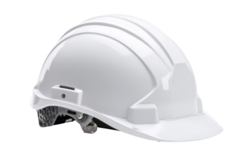 White construction hard hat isolated on transparent background. White hard hat safety equipment for construction workers isolated on white background.