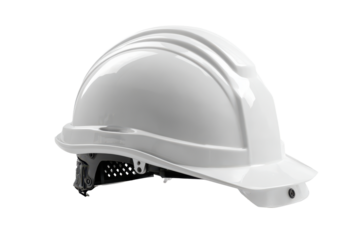 White construction hard hat isolated on transparent background. White hard hat for construction safety and protection isolated on white background.