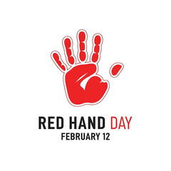 Fototapeta premium Red Hand Day February 12 Red Handprint Vector Illustration Isolated on White for Child Soldiers Awareness