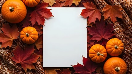 Cozy autumn leaves and pumpkin mockup frame for seasonal wellness.