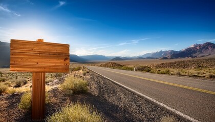 Obraz premium wooden sign on roadside with scenic landscape background