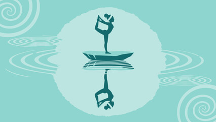 Zenith Yoga Serenity Elegant Pose Balancing Silhouette on water Minimal Illustration
