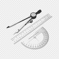 Halftone geometric drawing tools illustration on transparent background