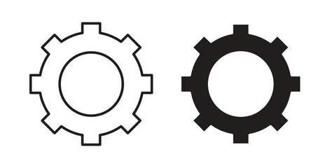 Cogwheel icons vector symbol with editable stroke and flat versions