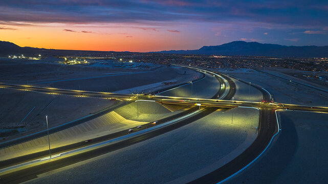 Aerial Highway Interchange Las Vegas Nevada Blue Hour Urban Cityscape
