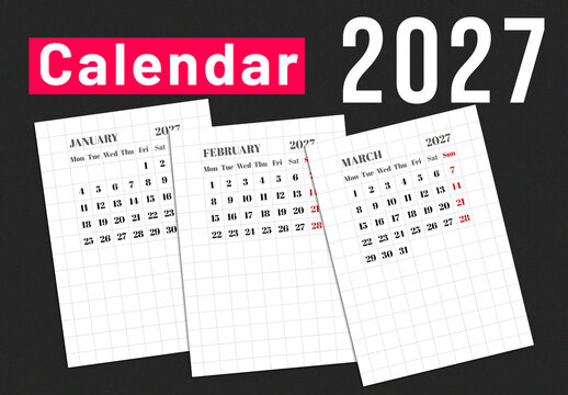 Calendar for 2027 design layout template