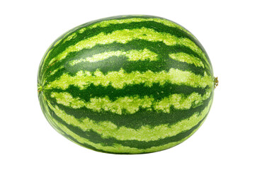 Whole ripe green striped watermelon isolated on transparent background. Whole striped watermelon fruit ripe and fresh isolated on white background.