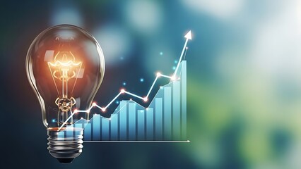 Glowing lightbulb with graph overlaying a bar chart, representing growth and innovation