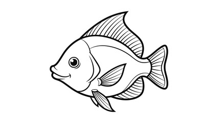 Fototapeta premium Cartoon outline of smiling fish with detailed fins and scales