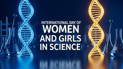 International day of women and girls in science with dna and laboratory background