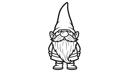 Naklejka premium Charming gnome outline with long beard and tall hat for coloring pages