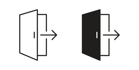 Exit icons vector symbol with editable stroke and flat versions