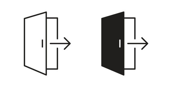 Exit icons vector symbol with editable stroke and flat versions