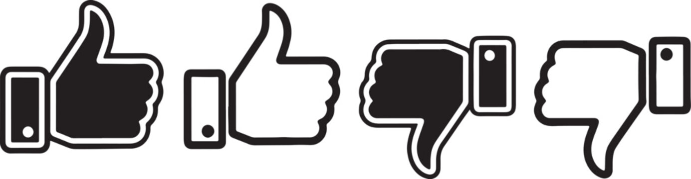 Black and white thumbs up and down with mobile phone symbols also transparent background thumbs down