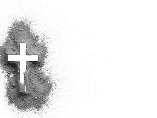 Ash Wednesday Cross on White Background, Symbol of Lent, Religious Concept