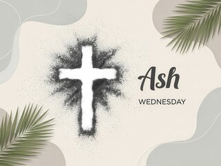 Ash Wednesday Cross Background with Palm Branches for Religious Season