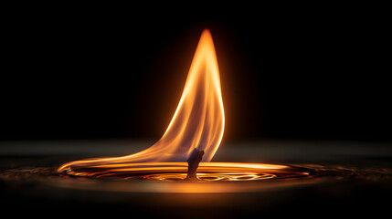 Ultra HD Closeup of a vibrant candle flame with molten wax, casting a warm glow against a dark background, symbolizing light and tranquility image
