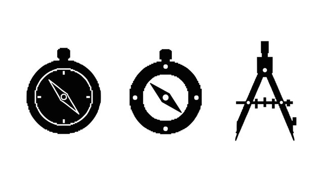 Minimalist silhouette compasses and divider icons for navigation and engineering design
