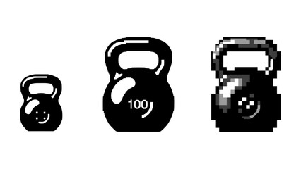 Set of pixel art kettlebells in various sizes