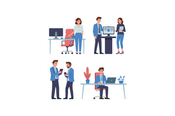 Business people working together in office with computers and laptops work computer laptop team