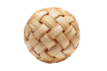 Woven rattan ball isolated on transparent background. Woven rattan ball object for sports and decoration isolated on white background.