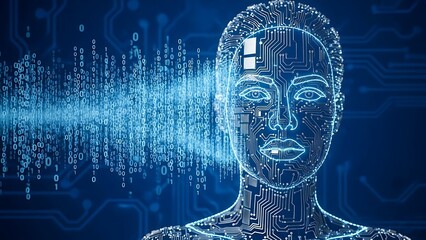 Digital Human Portrait with Circuitry and Code.