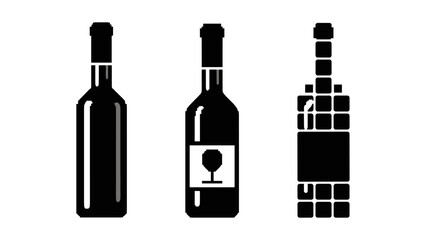 Silhouette wine bottles: minimalist and mosaic designs in black artistic style