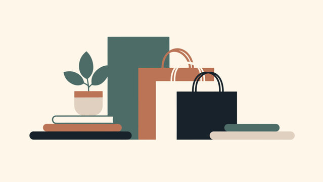 Shopping Bags and Books with Plant.