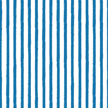 Vector watercolor effect vertical stripes seamless pattern. Blue striped summer sea background. Geometric sailor paint stripes. blue ink brush strokes. grunge stripes, modern paintbrush line