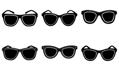 Six Black and White Sunglasses Silhouettes on White Background