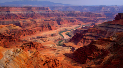 Ultra HD Majestic red rock canyon with a winding river, vast desert landscape under a clear sky image