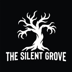 Fototapeta premium Spooky Halloween tree with ghost silhouette vector illustration Black and white horror tree and ghost logo or t-shirt print design.