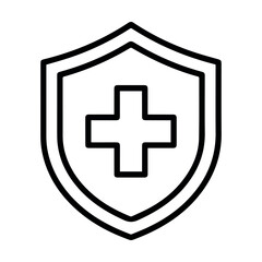 Obraz premium A clear line art illustration of a shield with a medical cross, representing health immunity.