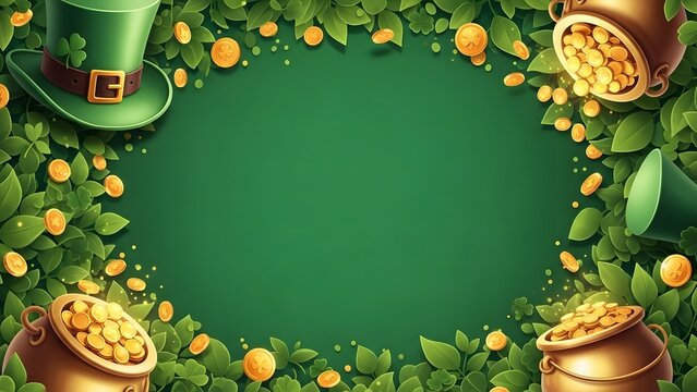 St patrick's day celebration with shamrocks leprechaun hat and gold coins