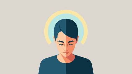 Woman with Halo Illustration Portrait Closeup.