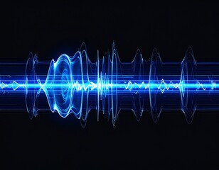 Abstract Blue Sound Waves and Light Trails on Black Background