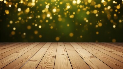 St patrick's day background with golden lights on wooden floor