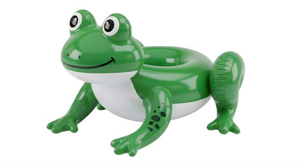 Fototapeta premium A green inflatable frog pool toy on transparent background