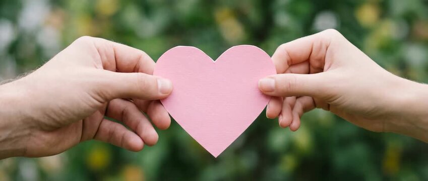 Valentine day love couple hold heart symbol paper symbol happiness video concept
