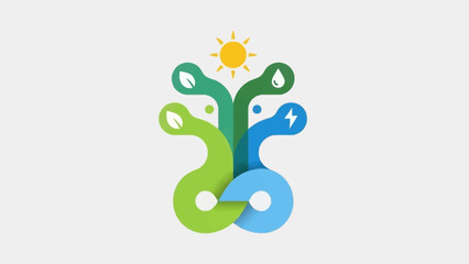 Obraz premium Stylized Tree Logo with Leaves and Sun.