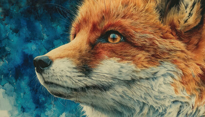 Fototapeta premium A close-up artistic portrait of a fox, created using a painterly digital technique. 