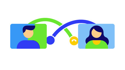 Man and Woman Connected by Headset.