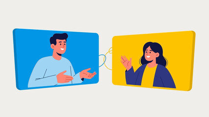 Man and Woman Video Calling Online.