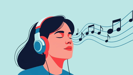 Woman Listening to Music with Headphones.