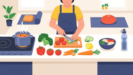 Woman Preparing Vegetables in Kitchen.