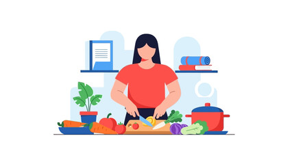Woman Preparing Meal in Kitchen.