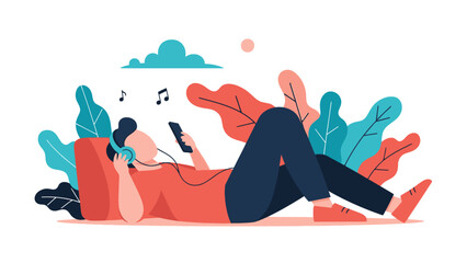 Woman Relaxing Listening to Music on Phone.
