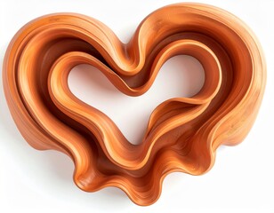 Abstract Orange Heart Shape Sculpture on White Background Art