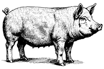 wild boar vinyl ready vector illustration,
Vintage Pig Illustration, Black and White Sketch Vector Art