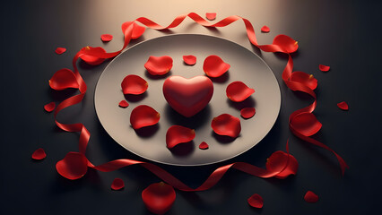 Romantic paw print heart design with rose petals